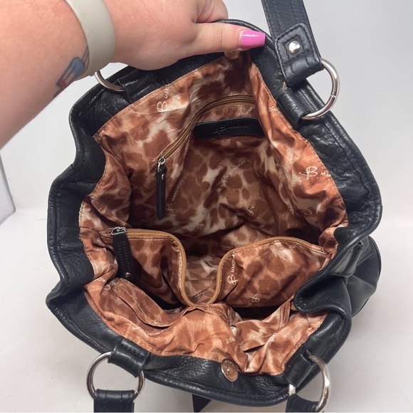 B. Makowsky Black Genuine Leather Top Handle Satchel Purse Handbag - Picture 10 of 11